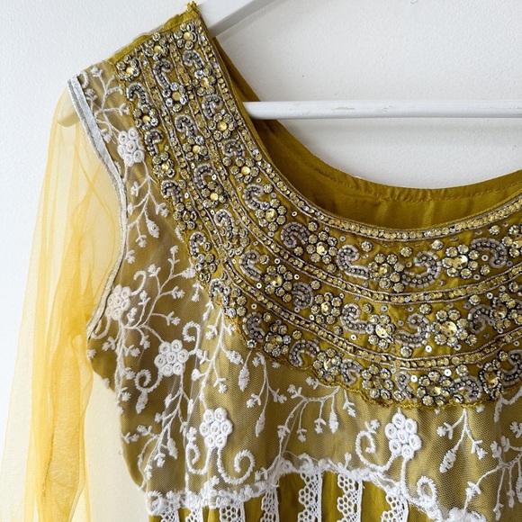Salwar Suit - 3 piece Yellow - Beading & Lace-Adjustable Pant-See Measurement - Picture 5 of 10